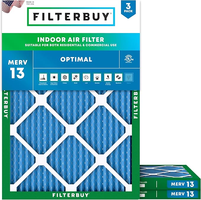 Filterbuy 16x21x1 Air Filter MERV 13 Optimal Smoke & Allergy Defense,