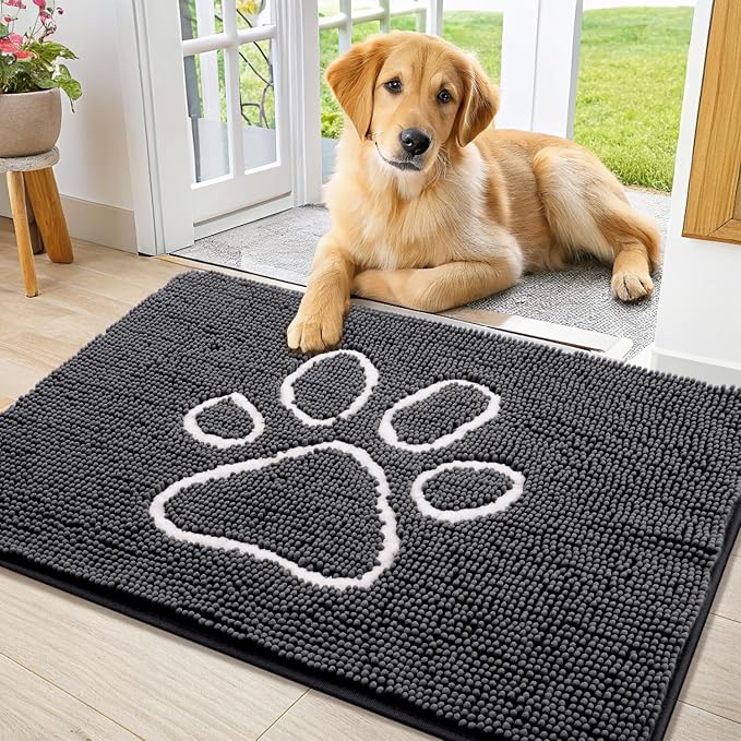 Smiry Dog Door Mat for Muddy Paws, Absorbent Dirt Trapper Non Slip Quick Dry