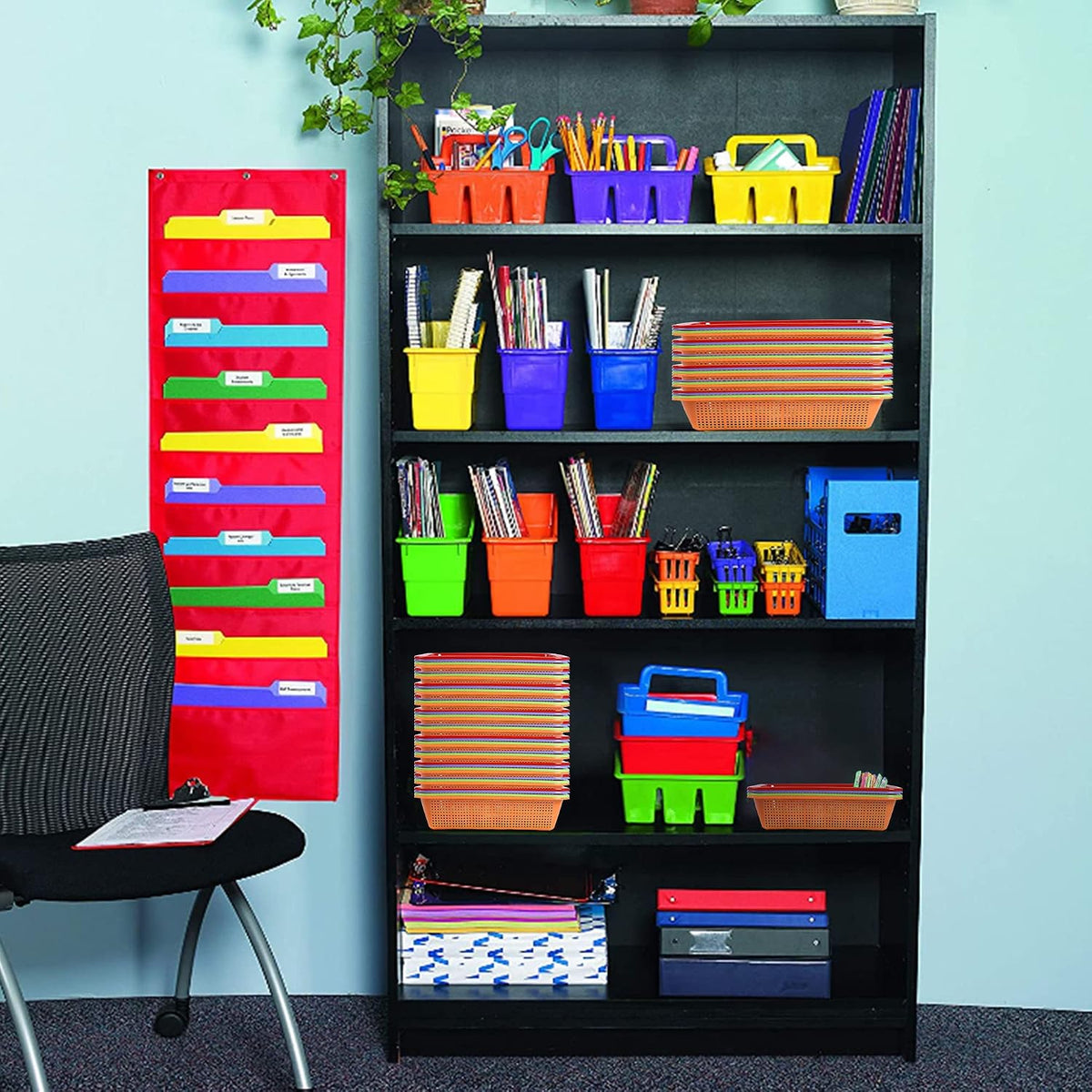 Kolewo4ever 24 Pack Classroom Storage Baskets Pencil Organizer Bins 13.5 x 10 x 3 Inch Paper Trays Basket Plastic Book Basket for Classroom Library Organizer