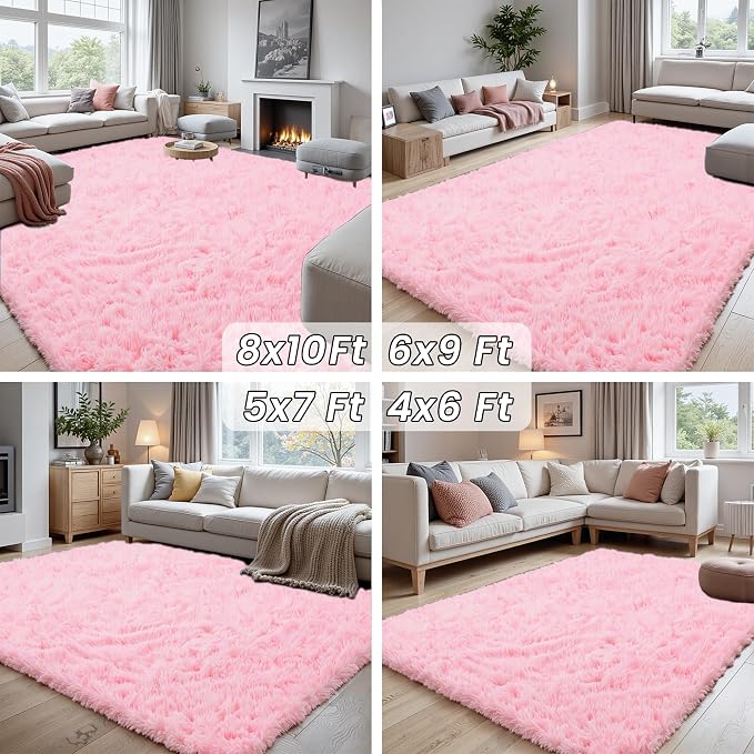 4x6 Area Rugs for Living Room Rug: Soft Fluffy Shag Light Pink Rugs for Bedroom