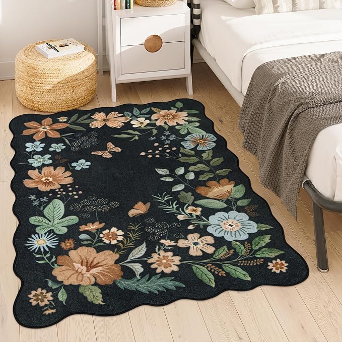 Lahome Floral Washable Rugs for Bedroom, 4X6 Living Room Rug Ultra-Thin