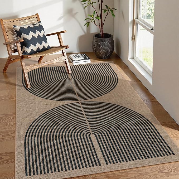 Lahome Enfys Modern Rainbow Easy Jute Office Rug, Outdoor Patio Rug 4x6