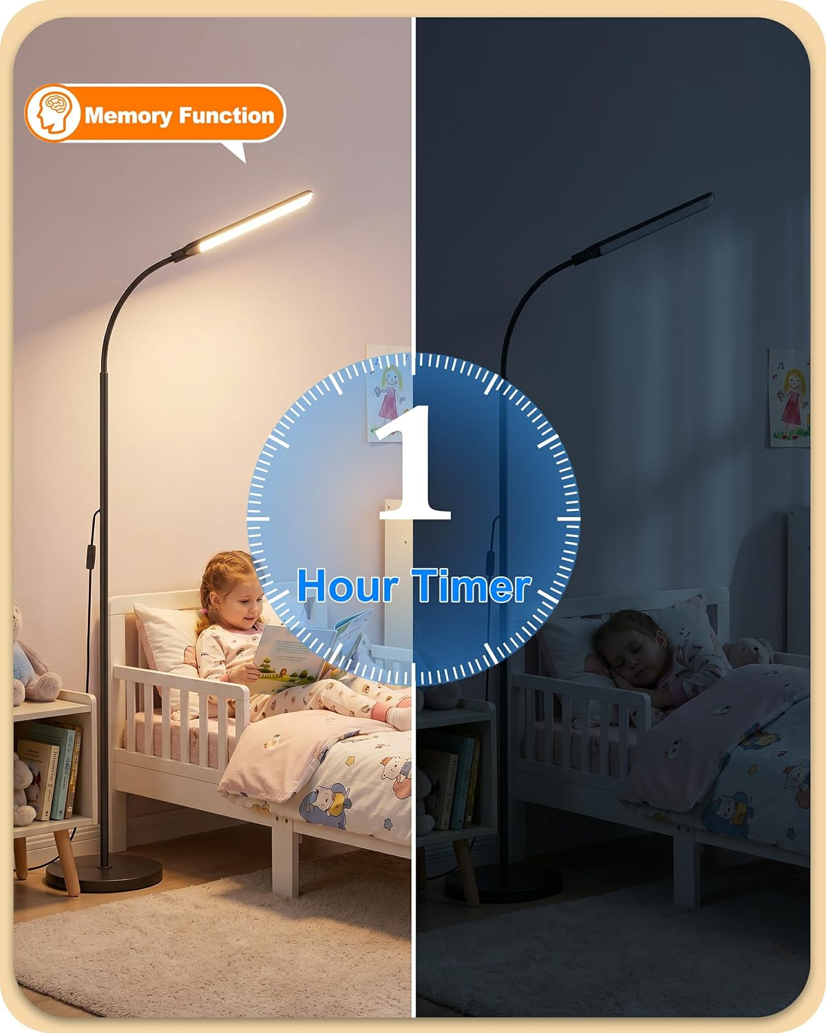 mukuxin LED Floor Lamp, 18W/1800lm Bright Reading Floor Lamp with Remote, Stepless Dimming, 2700K-6500K Color Temperature & Eye-Caring, Gooseneck Modern Standing Light for Living Room Bedroom Office