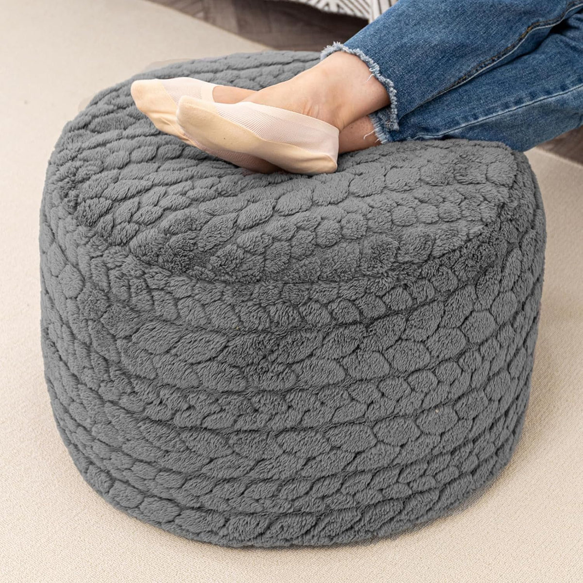 Poofieotto Ottoman Foot Rest,Pouf Foot Stool,Bean Bag Ottoman,Grey,20x14 in