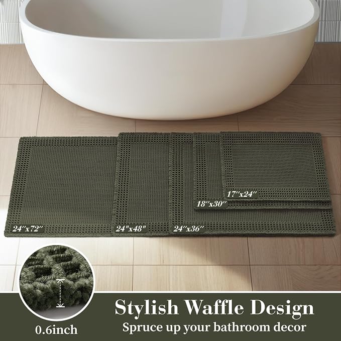 RESARE Waffle Bath Mat for Bathroom, Super Absorbent Bathroom Rugs Non Slip