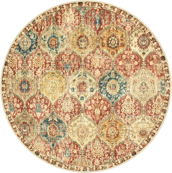 Lahome Moroccan Trellis Washable Round Rugs, Non-Slip Soft Round Rug 4ft