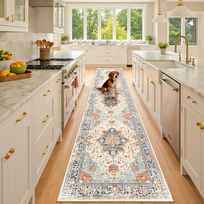 RELEANY Area Rugs Runner 3'x10' Washable Non-Slip, Floral Vintage Distress