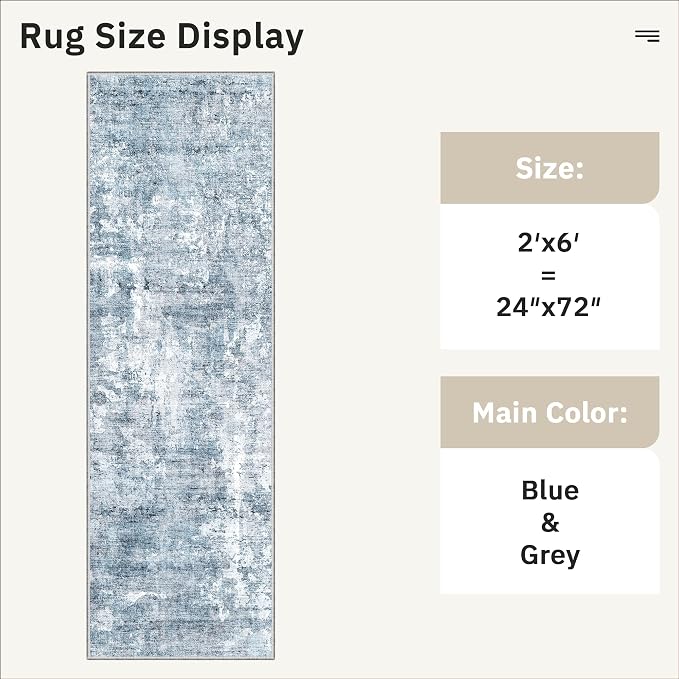 Soalmost Runner Rug 2'x6' Abstract Washable Non-Slip Runner Rugs