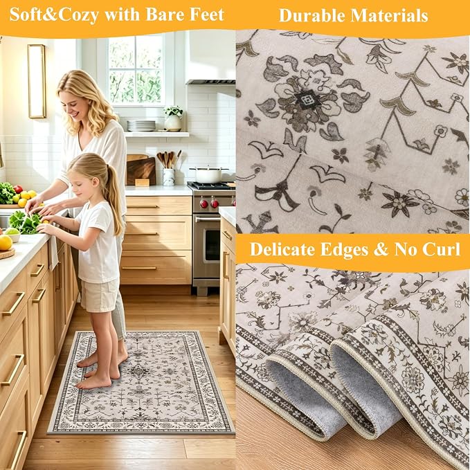 HEBE Washable Aera Rug 2'x 3' Non Slip Door Mat Indoor Entrance, Low Pile