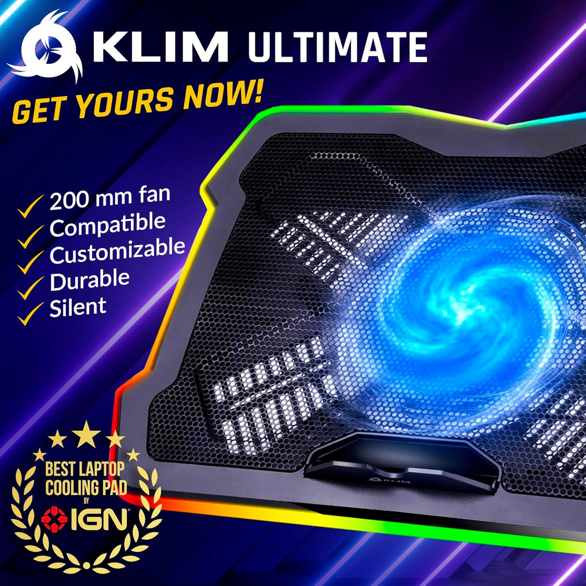 Ultimate RGB Laptop Cooling Pad with LED Rim, USB Powered, Up to 17 Inch