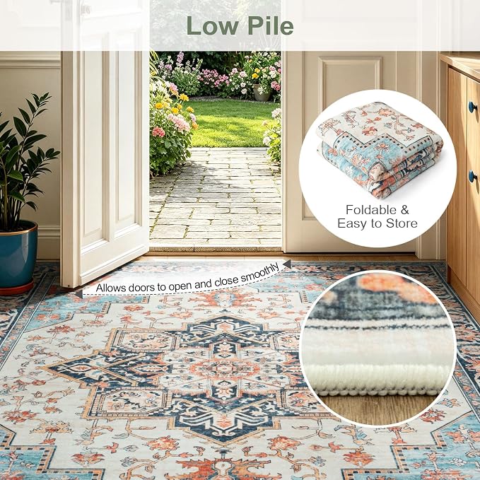Lofus 5x7 Washable Rugs Non-Slip, Vintage Floral Area Rug