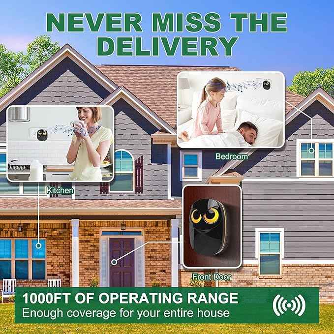 Wireless Doorbell, Cute Owl Doorbell Weatherproof IP55 Outdoor Remote Push