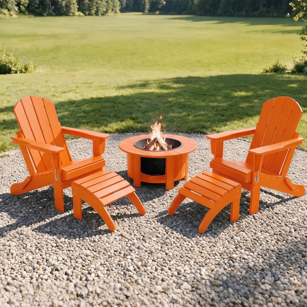 WO Home Furniture HDPE Folding Adirondack Ottoman, Orange