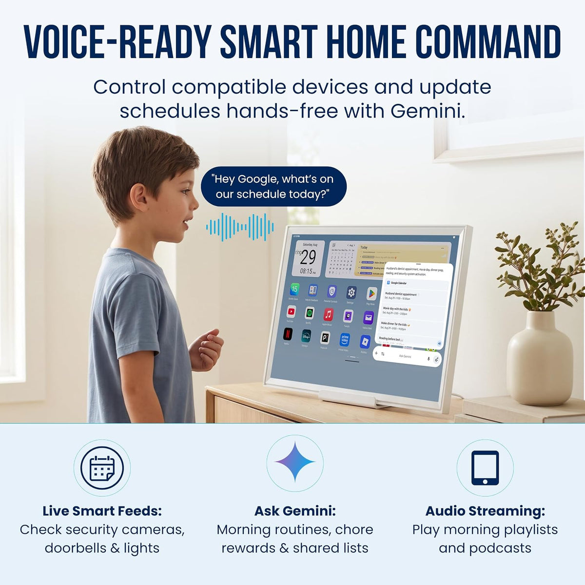 21.5" Smart Hub Digital Calendar Touch Screen, No Subscription, Google Play