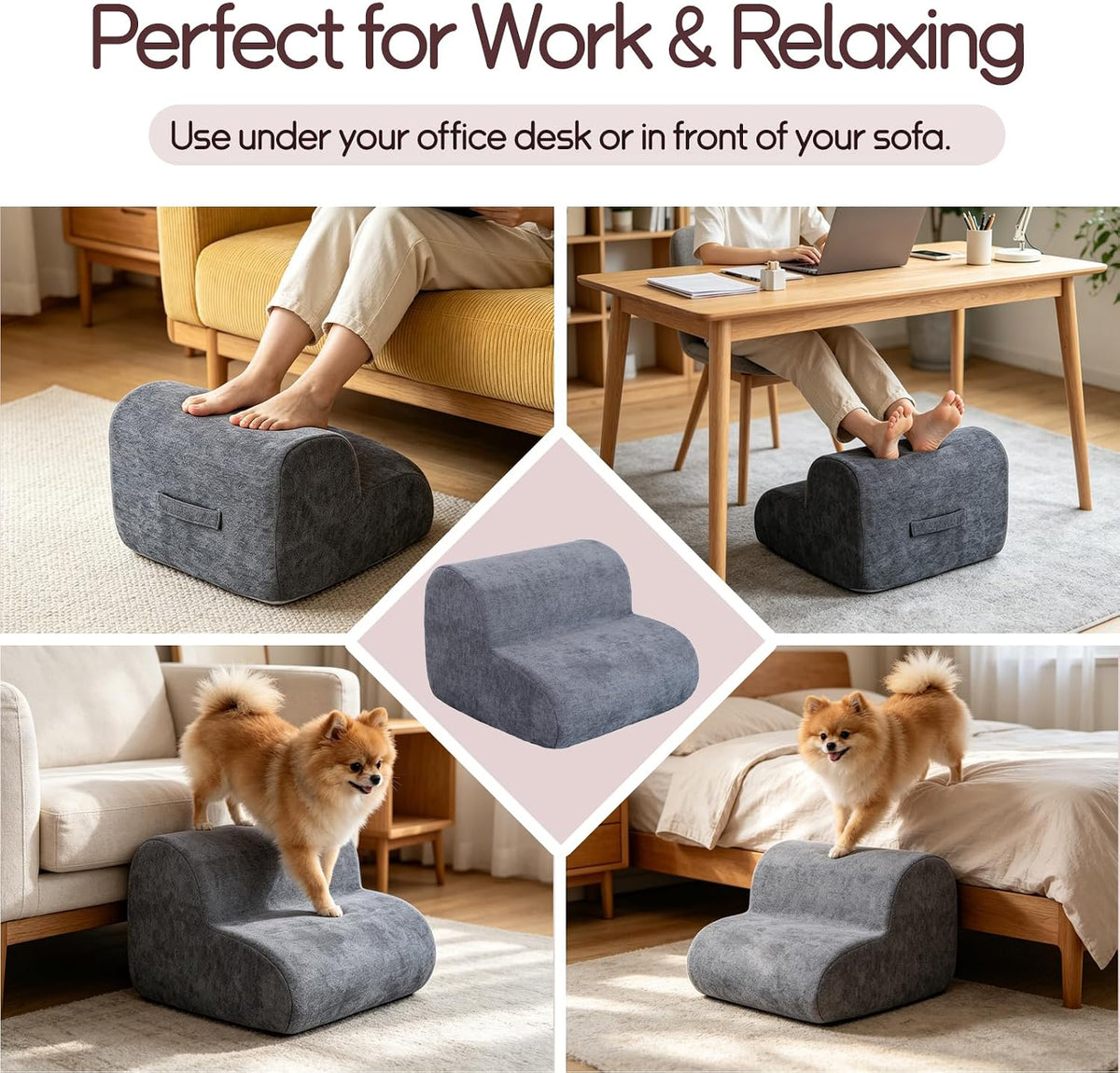Foot Rest for Under Desk at Work,Ergonomic 2-Height Sponge Foot Stool for Office, Home,Sofa & Gaming Chair, Desk Accessories Footrest Cushion to Support Legs,Relax Ankles & Relieve Pain(A-Black)