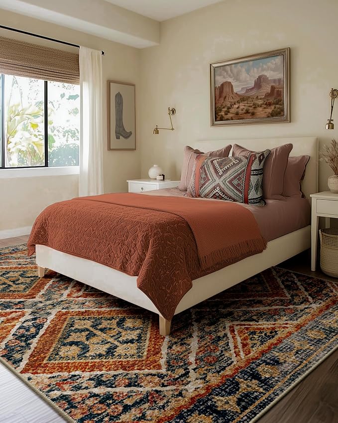 BESTSWEETIE Area Rug 9x12 Rug Machine Washable Non-Slip Low Pile Print Pattern