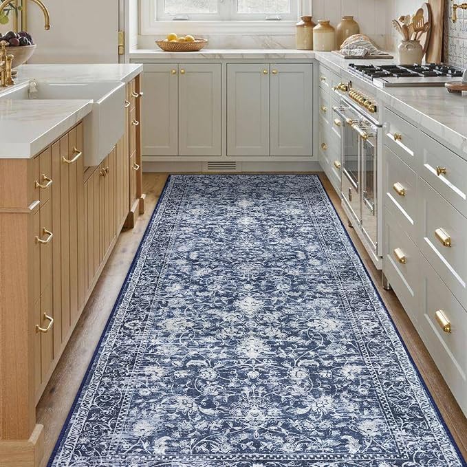 KILOCOCO Hallway Runner 3x8 Rug Runner Printed Vintage Floral Washable Kitchen