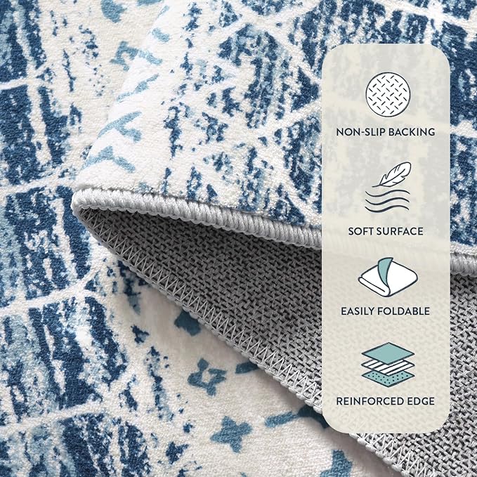 Lahome Moroccan Entryway Rugs Indoor 2x3 Area Rug Blue Non-Slip Backing