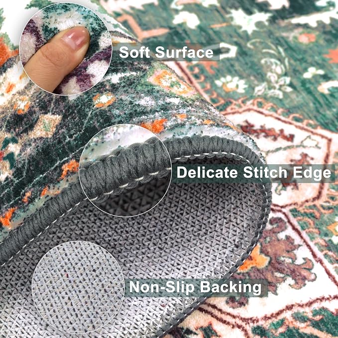 Yamaziot Washable Runner Rug, 2x8 Non-Slip Boho Vintage Hallway Rug Runner