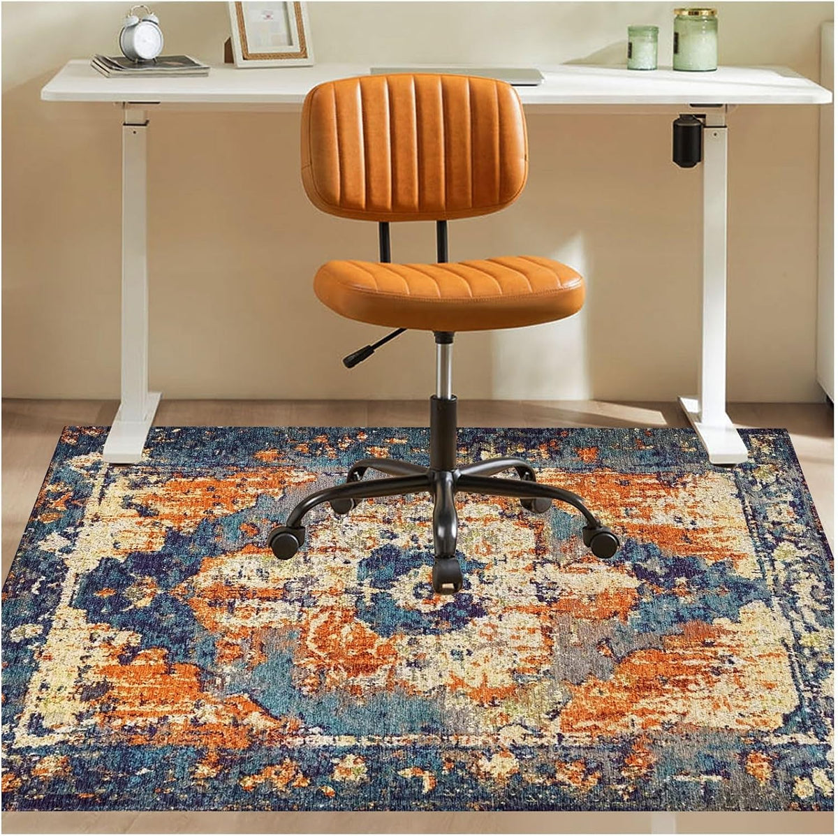 Office Chair Mat for Hardwood Floor, 48"x60" Desk Chair Mats for Rolling Chair Easy to Clean, Anti-Slip Floor Protector Rug Easy Glide Desk Computer Chair Mat for Hard Floor Home Office(Blue Orange)
