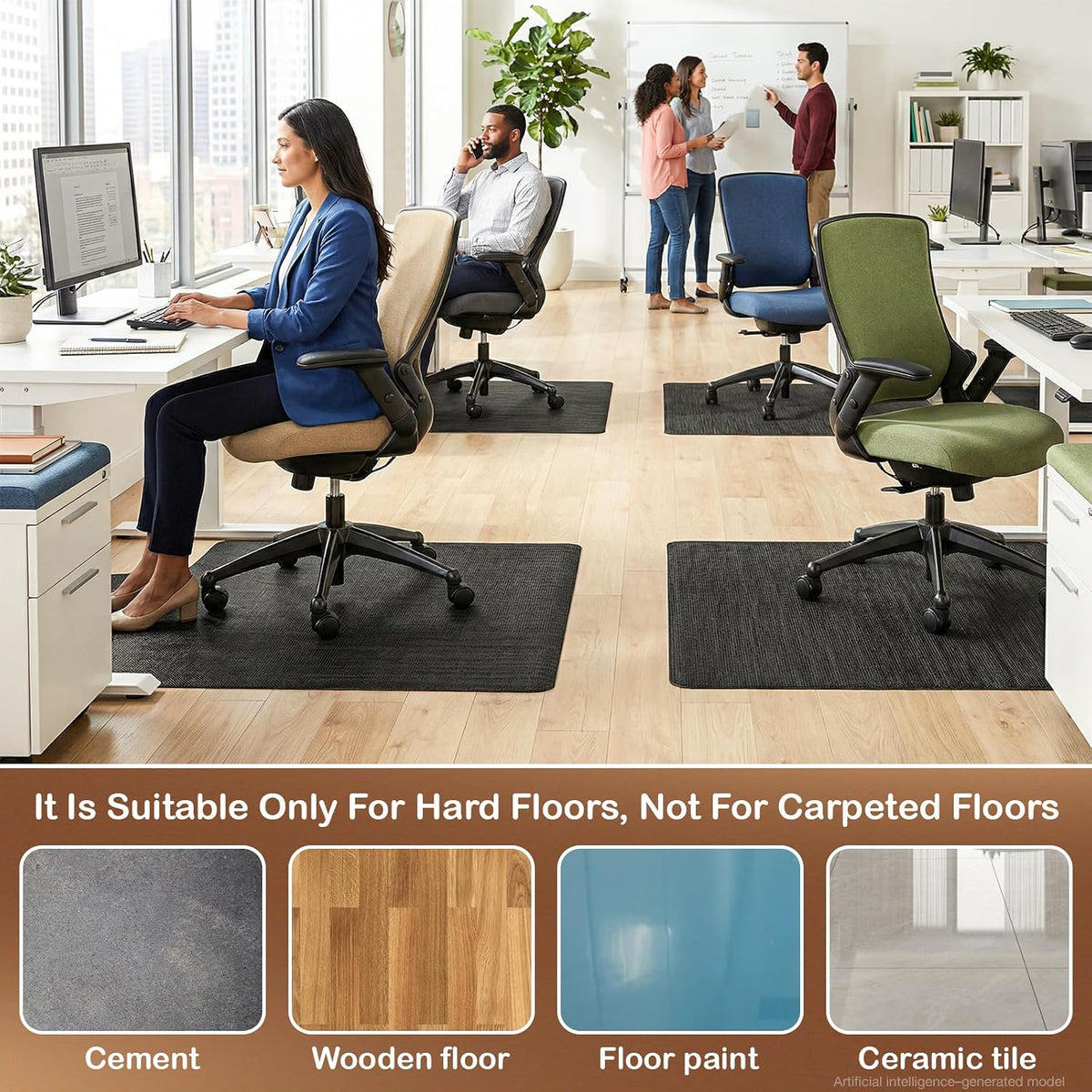 Office Chair Mat for Hardwood Floor, 36" x 48" Non-Slip Office Chair Mat for Rolling Chair, Heavy Duty Textilene Floor Protector for Hardwood Tile, Desk Computer Chair Mat for Home Office, Black