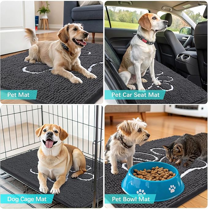 OLANLY Dog Door Mat for Muddy Paws 34x21, Paw Print Design, Absorbs Moisture