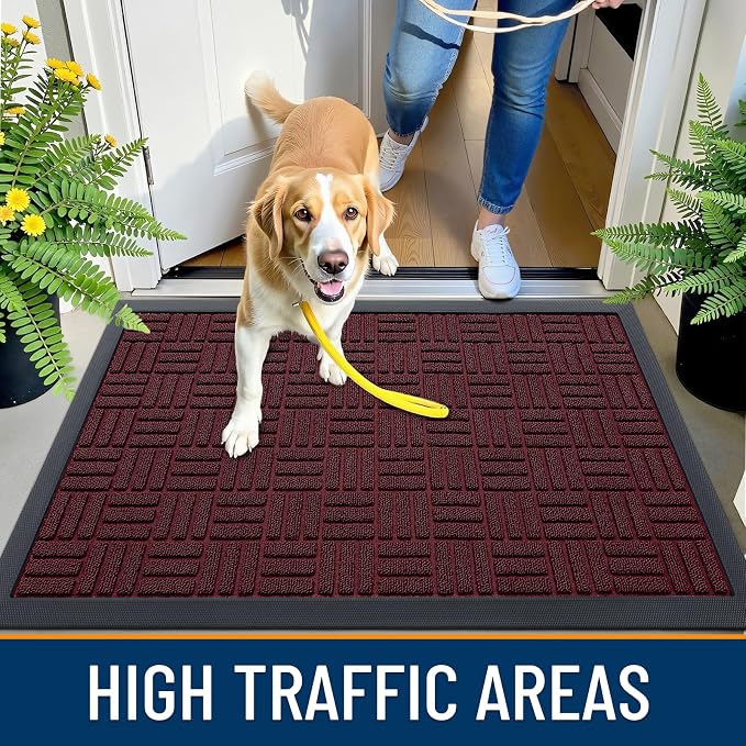 OLANLY Front Door Mat Outside Entrance 47x23, Heavy Duty Sturdy Natural Rubber