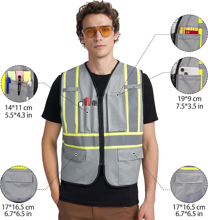 A-KSAFETY High Visibility Safety Vest for Men Women with Pockets and Zipper