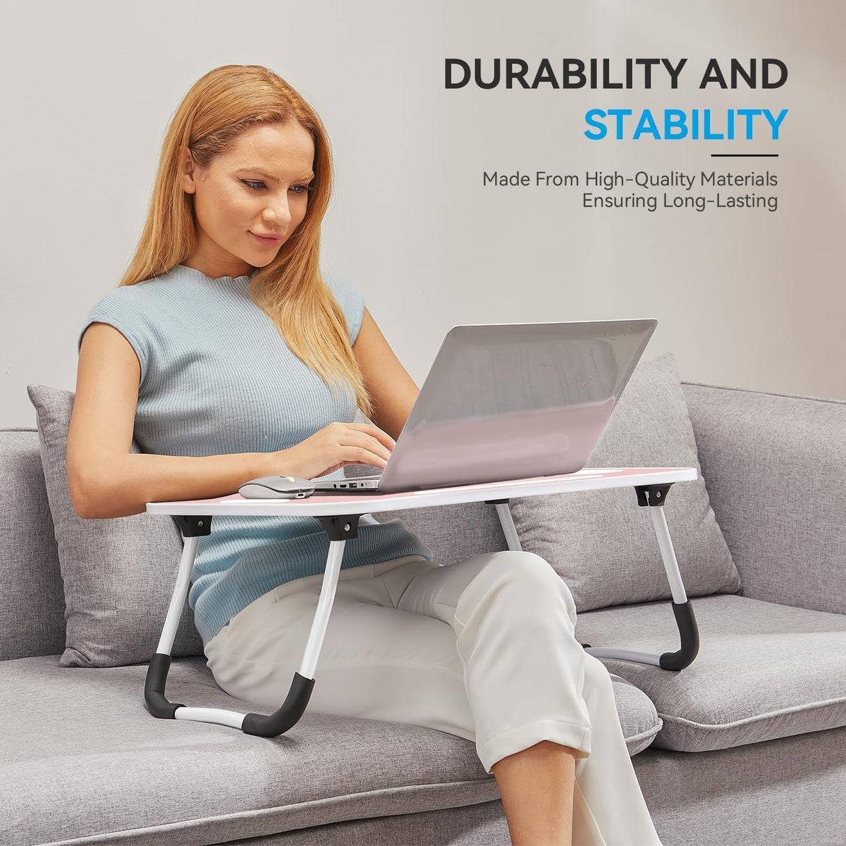 BUYIFY 23" Foldable Lap Desk for Laptop Writing w/Cup Holder Blue