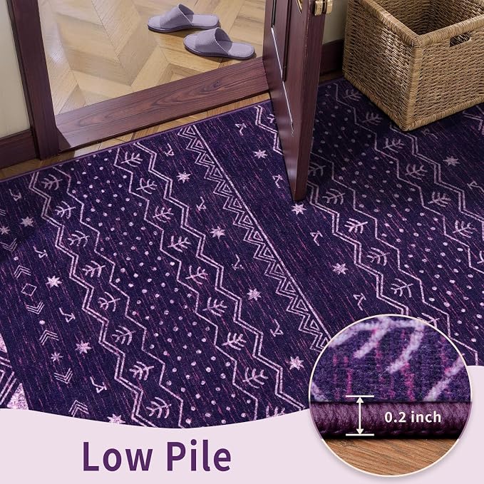 SERISSA 8x10 Area Rugs for Living Room, Washable Non-Slip Purple and White Boho