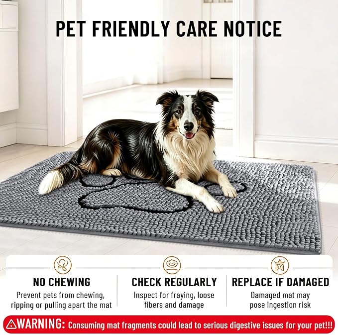 Smiry Dog Door Mat for Muddy Paws, Absorbent Dirt Trapper Non Slip Quick Dry