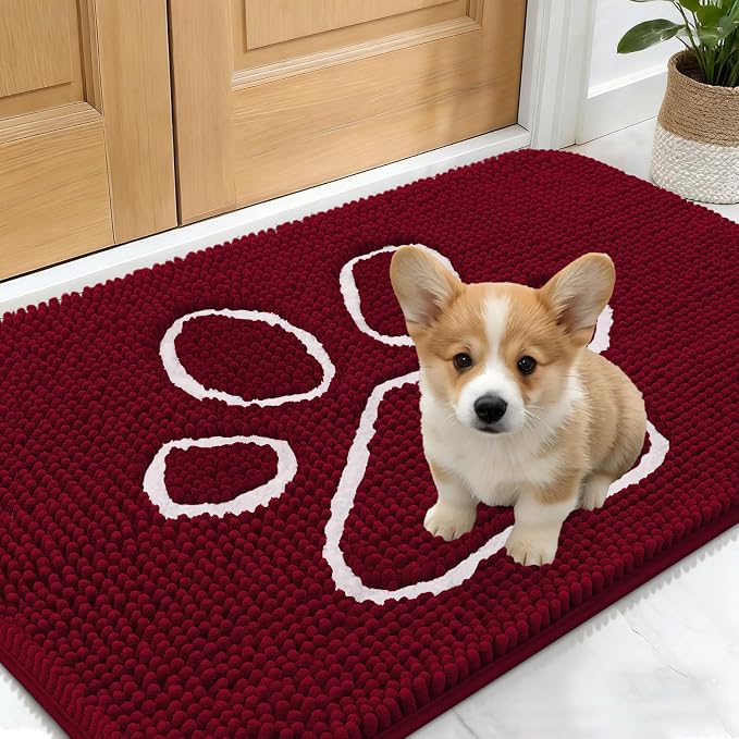 OLANLY Dog Door Mat for Muddy Paws 24x16, Paw Print Design, Absorbs Moisture