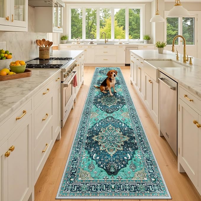 RELEANY Area Rugs Runner 2'x10' Washable Non-Slip, Floral Vintage Distress