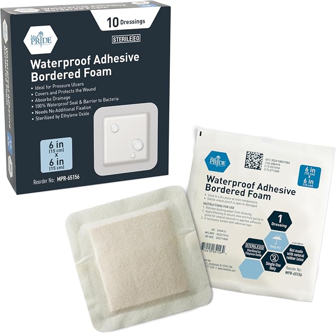 MED PRIDE Waterproof Silicone 6'' X 6'' Foam Wound Dressing Sterile, Adhesive