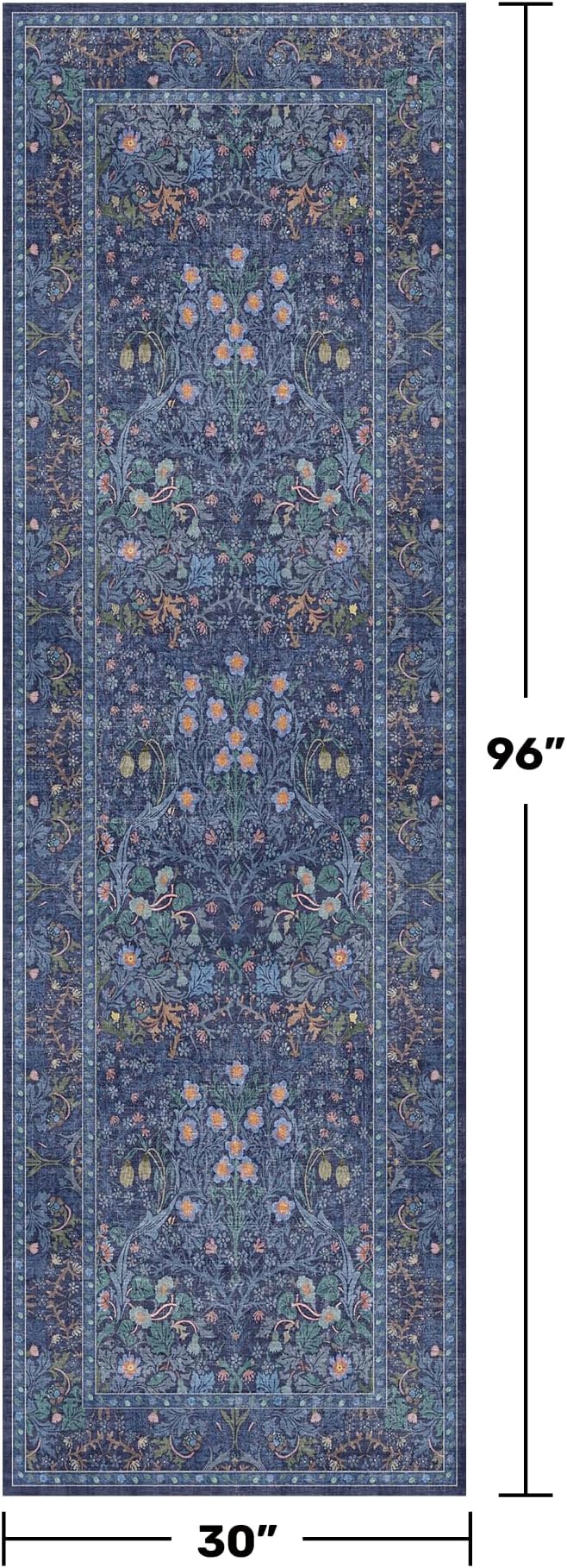 Dark Blue 2'6" x 8' Runners for Hallways Non Slip, Extra Long Floor Runner for