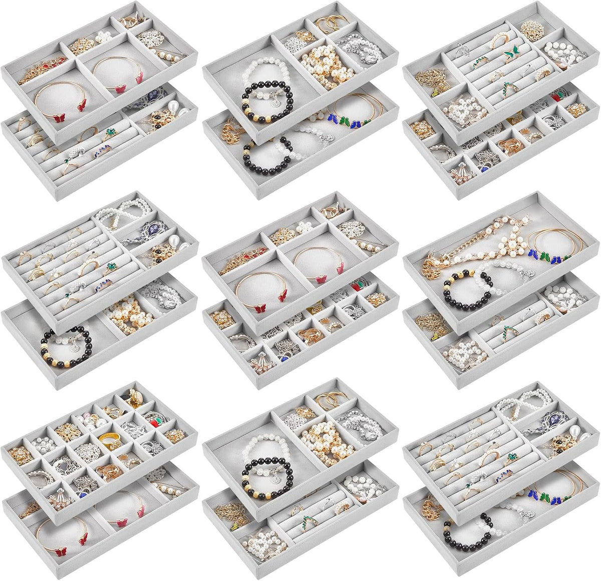 Junkin 18 Pcs Stackable Jewelry Drawer Organizer Inserts Gray