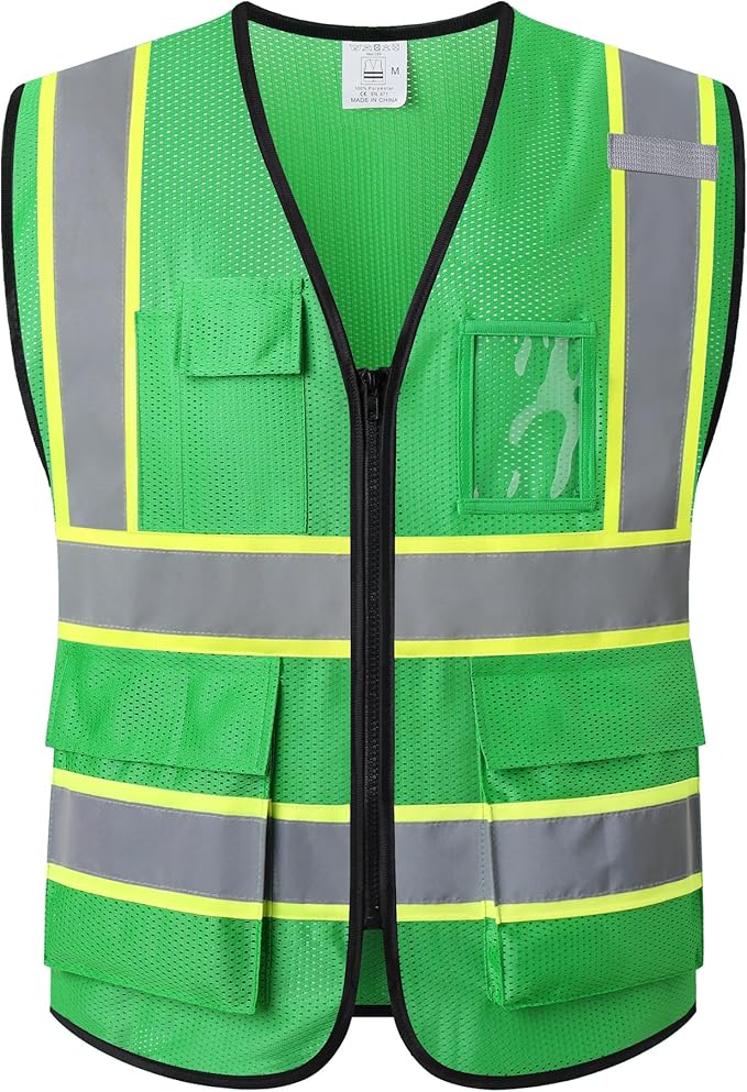 Reflective Mesh Safety Vest for Men Women with 5 Pockets and Zipper Front High Visibility Mesh Vest Hi Vis Construction Work Vest,Meets ANSI/ISEA Standards(EK175-Green-2XL)