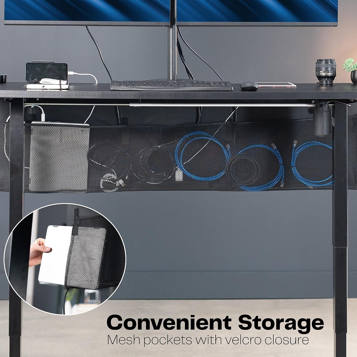 VIVO Black Clamp-on 60 inch Desk Cable Management Sleeve, DESK-SKIRT-60P