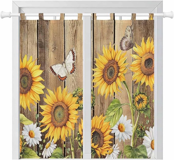 Farmhouse Sunflowers Living Room Curtains 84 Inch Length, Window Curtains Tab
