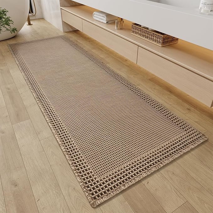 RESARE Waffle Bathroom Runner Rugs, Super Absorbent Bath Mat Non Slip Washable