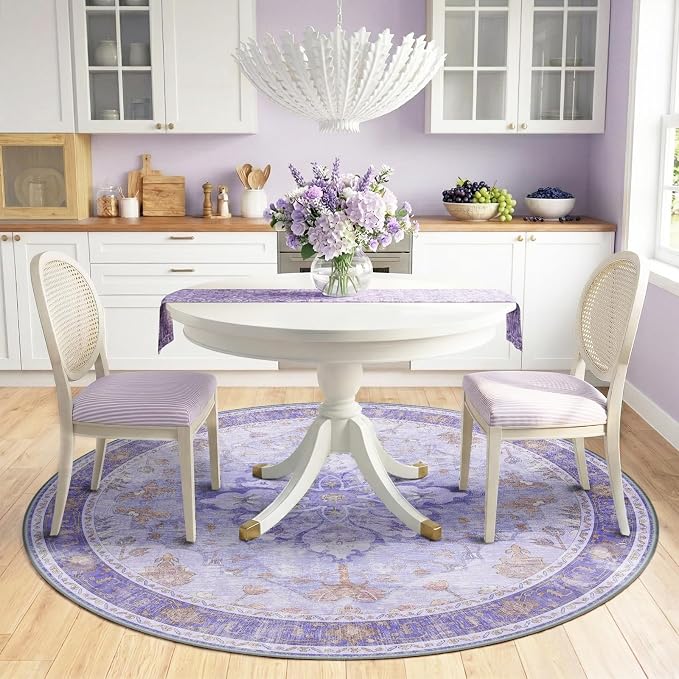 RELEANY Area Rugs Round 6ft Washable Non-Slip, Floral Vintage Distress