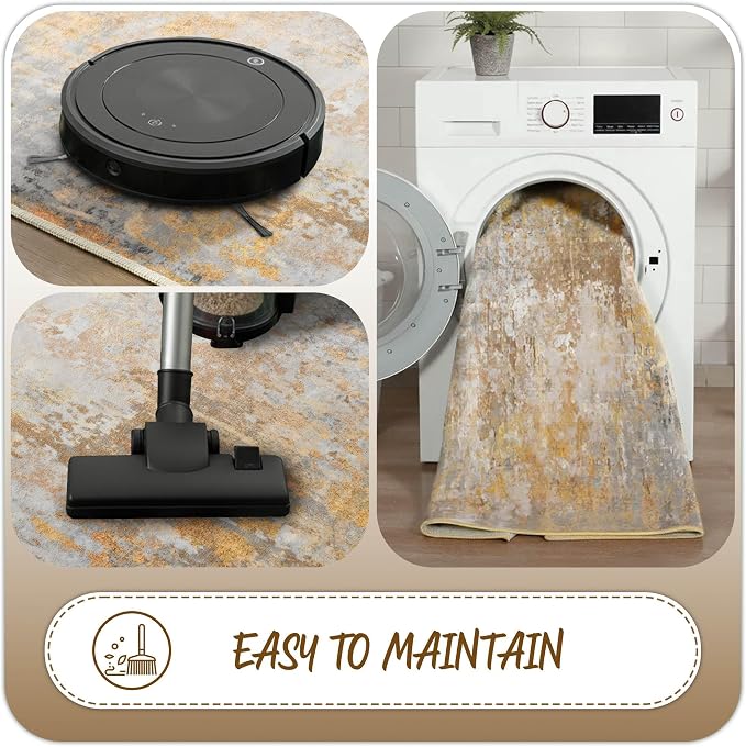 Beige Gold Rug Runners for Hallways Kitchen Non Slip Washable 2x6 Entryway