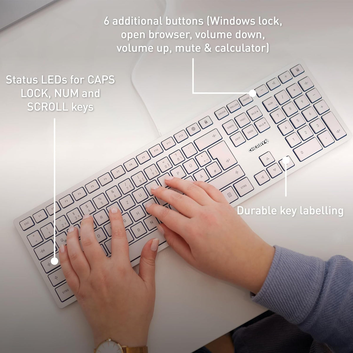 Cherry KC 6000 Slim Keyboard - USB Interface - English (US) - SX Keyswitch (White)