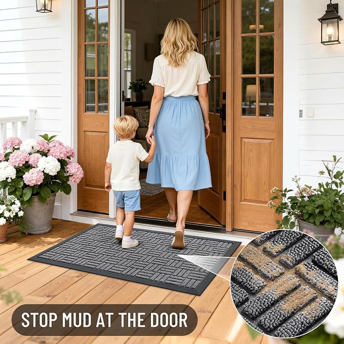 OLANLY Front Door Mat Outside Entrance 47x32, Heavy Duty Sturdy Natural Rubber