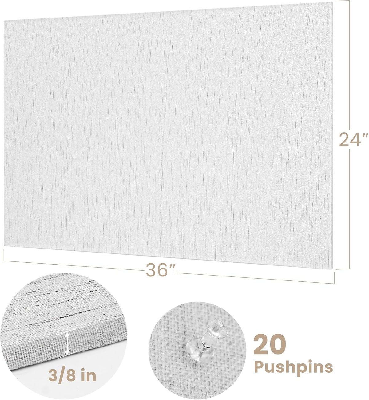 Lightomorrow Bulletin Board 36 x 24 inches, 3' x 2' Linen Board for Wall, Decorative Fabric Pin Board with Safe Removable Adhesive Tapes for Home and Office, Includes 20 Push Pins-Gray Stripes