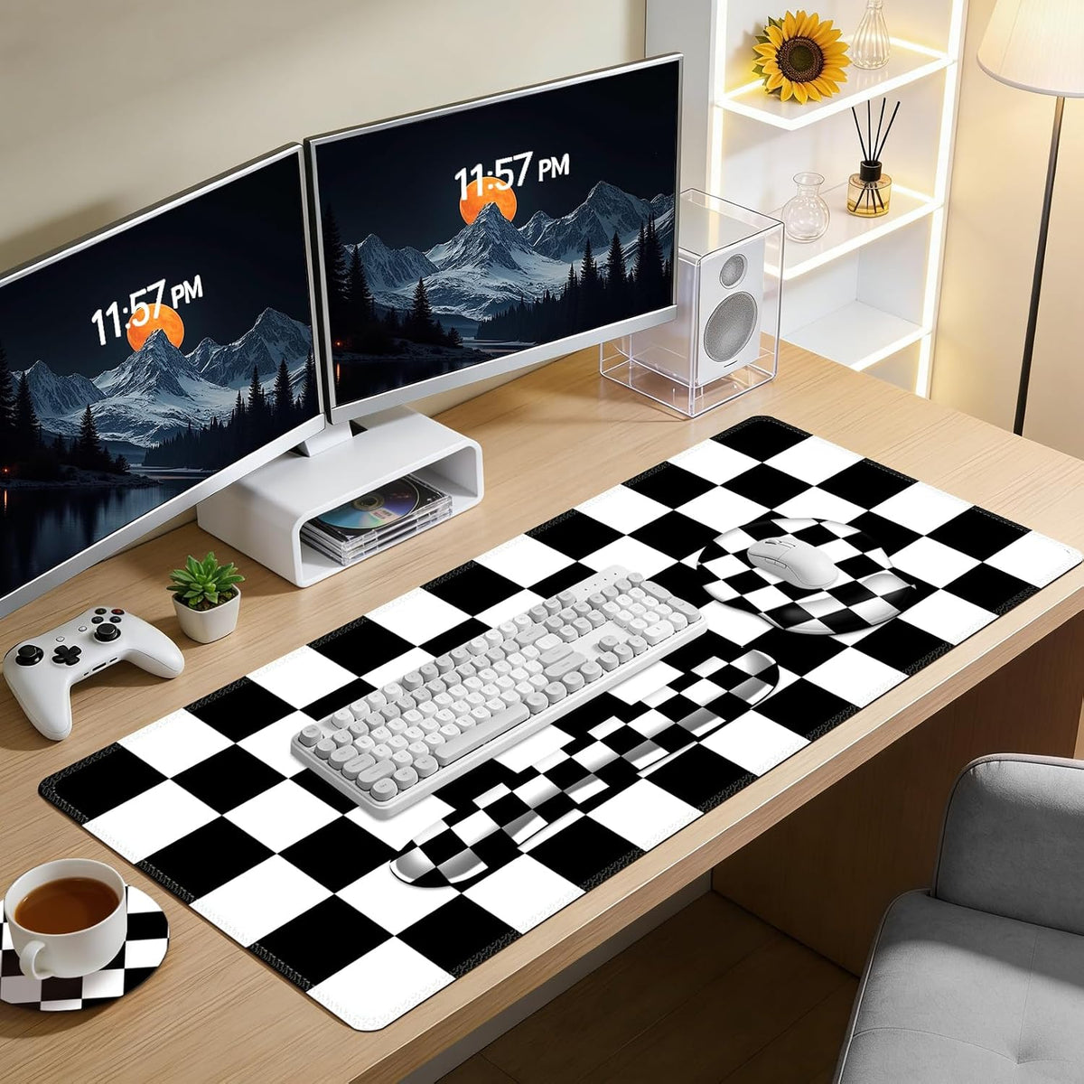 AIMSA Checkered Keyboard Mouse Pad Wrist Rest Set, Black XXL Large Mouse Pad for Desk Cover, Anti-Slip Big Ergonomic Mousepad Wrist Support for Keyboard and Mouse
