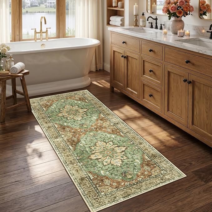 RELEANY Area Rugs Runner 2'6"x5' Washable Non-Slip, Floral Vintage Distress