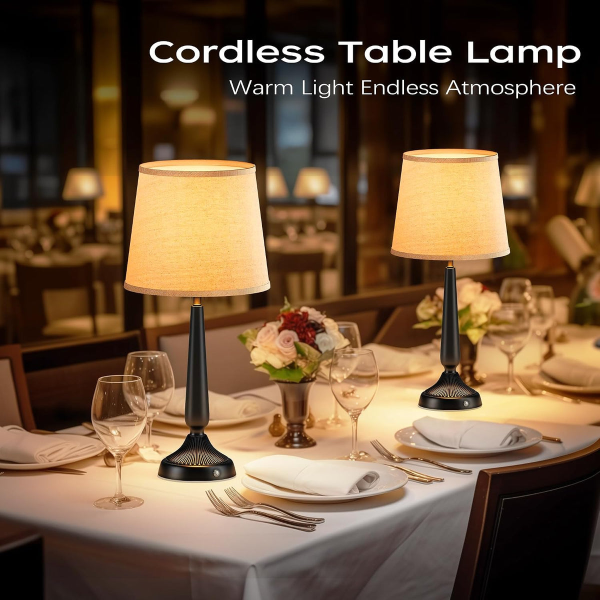 PARTPHONER Cordless Table Lamp, 5000mAh Battery Rechargeable Touch Lamp, 3-Level Brightness Bedside Lamps, Modern Black Iron Design, Desk Lamp for Patio Camping, Dining, Home