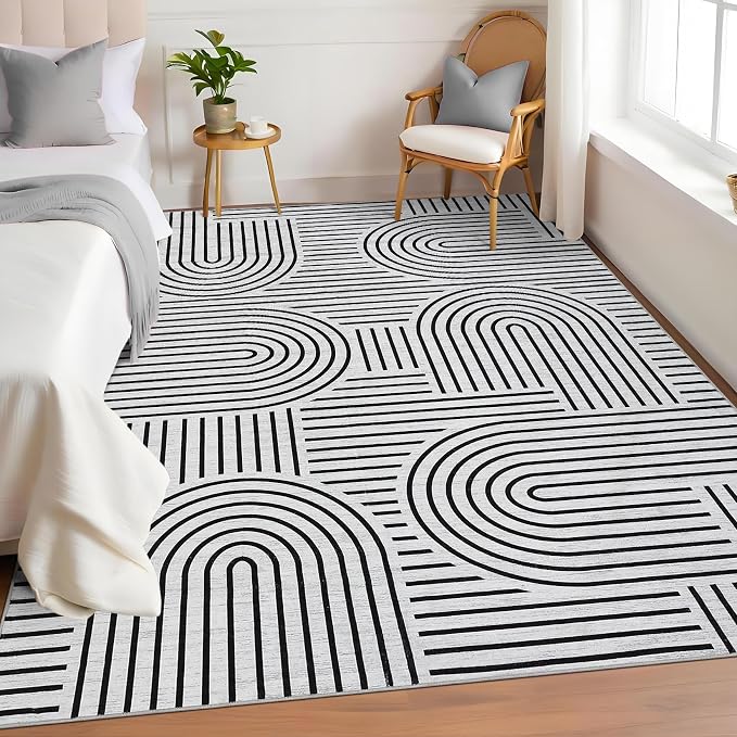 Washable Rug 4x6 Area Rugs for Living Room, Abstract Rug for Bedroom, Soft