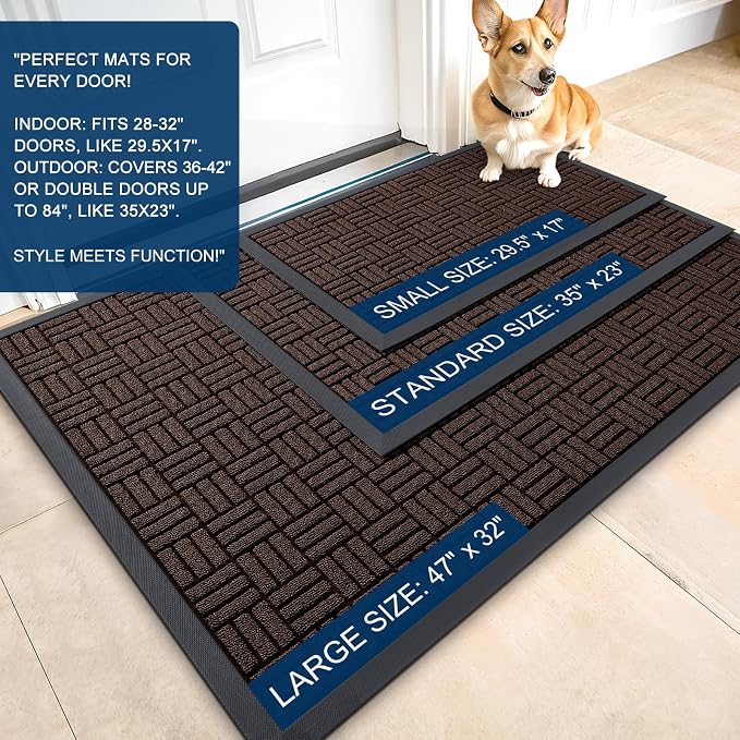 OLANLY Front Door Mat Outside Entrance 59x23, Heavy Duty Sturdy Natural Rubber